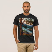 Rustic mountain range landscape stain glass  T-Shirt (Vorne ganz)