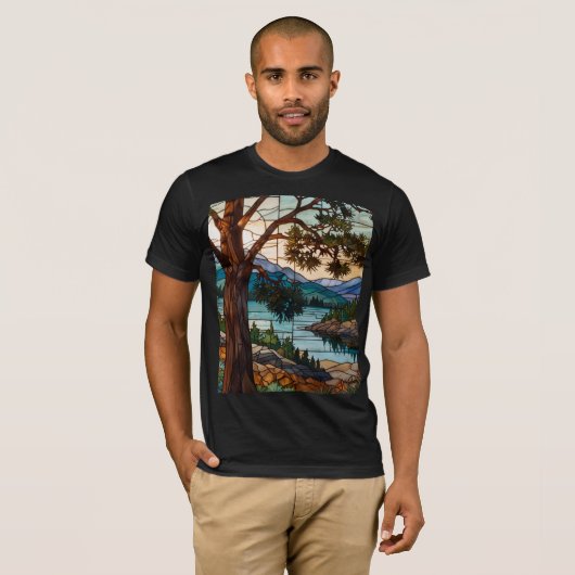 Rustic mountain range landscape stain glass T-Shirt (Vorne ganz)