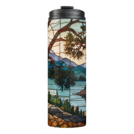 Rustic mountain range landscape stain glass  thermosbecher