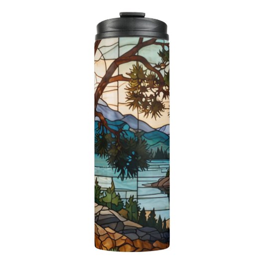 Rustic mountain range landscape stain glass  thermosbecher (Vorderseite)