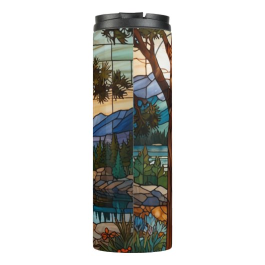 Rustic mountain range landscape stain glass thermosbecher (Rückseite)