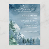 Rustic Mountains Blue Budget Save the Date Card Postkarte (Vorderseite)