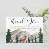 Rustic Mountains Deer Baby Dusche Vielen Dank Dankeskarte (Stehend Vorderseite)