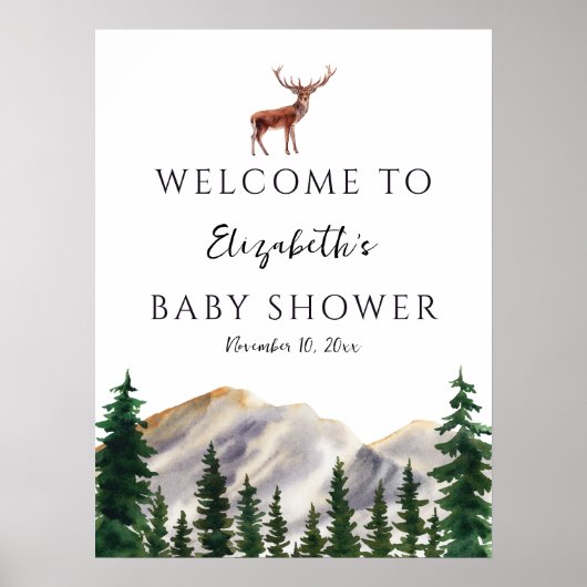Rustic Mountains Deer Baby Shower Welcomer Sign Poster (Vorne)
