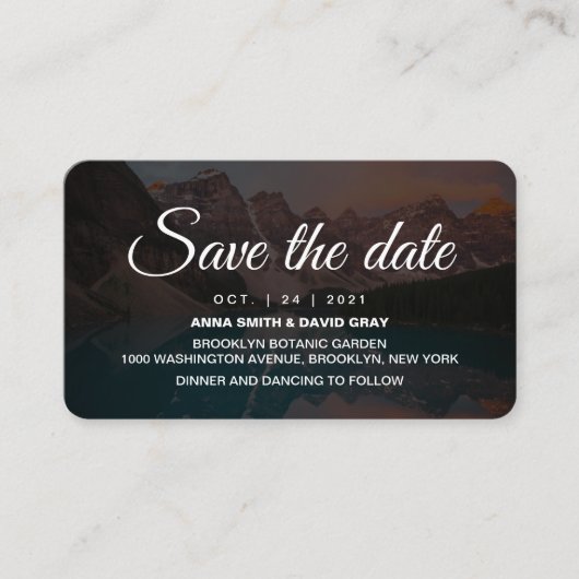 Rustic Mountains Forest Script Save the Date Card Begleitkarte (Vorderseite)