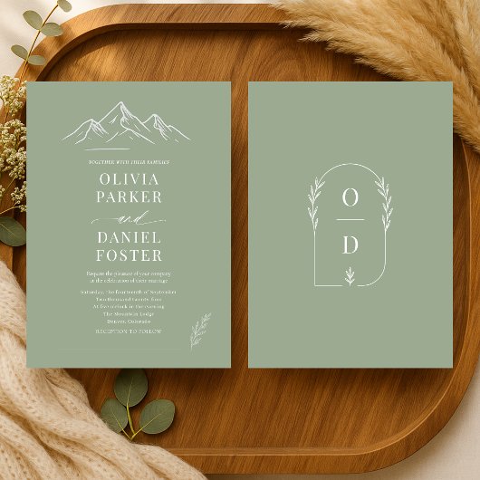Rustic Mountains Outdoor Sage Green Wedding Einladung