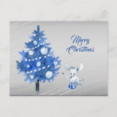 Rustic Mouse Package Blue Tree Weihnachten Postkarte (Vorderseite)