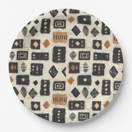 Rustic Mudcloth Geometric Pattern (2) Pappteller (Vorderseite)