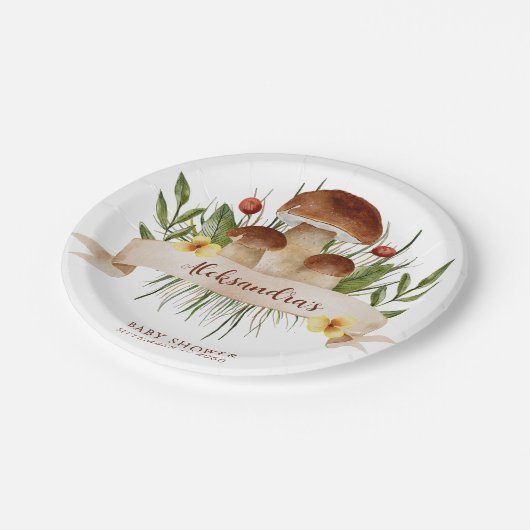 Rustic Mushroom Woodland Autumn Baby Shower  Pappteller (Schrägansicht)