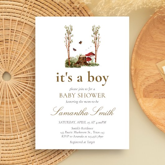 Rustic Mushroom Woodland Baby Shower Einladung