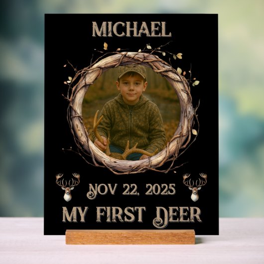 Rustic "My First Deer" Outdoor Deer Hunter Acrylschild (Neutral)