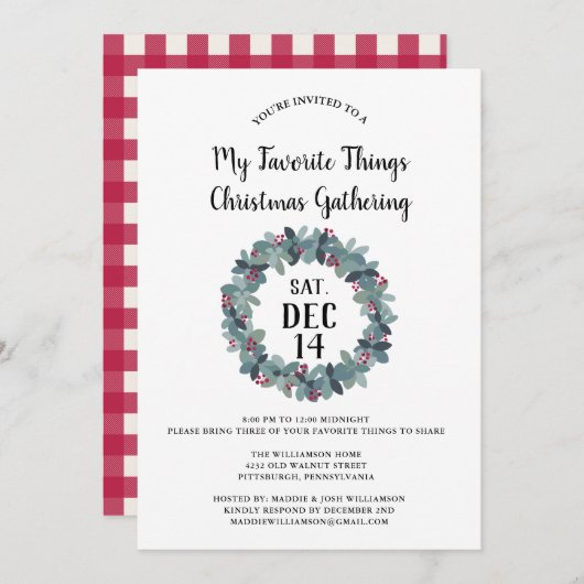 Rustic My Lieblings-Dinge Weihnachts-Party Einladung (Vorne/Hinten)