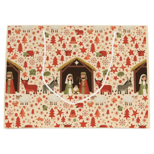 Rustic Nativity Scene Christmas Gift Bag Große Geschenktüte (Vorderseite)