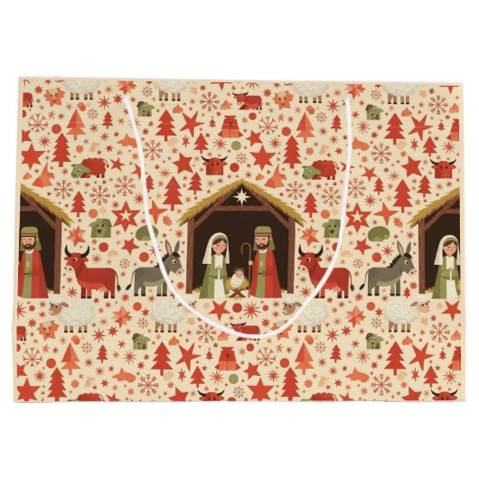 Rustic Nativity Scene Christmas Gift Bag Große Geschenktüte (Rückseite)