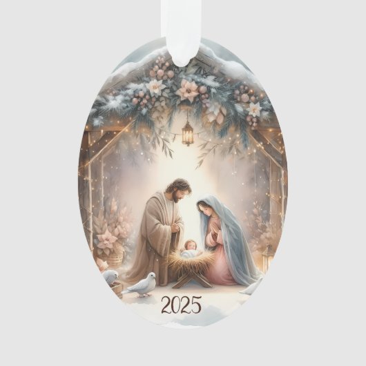 Rustic Nativity Scene with Winter Florals Card Ornament (Vorderseite)