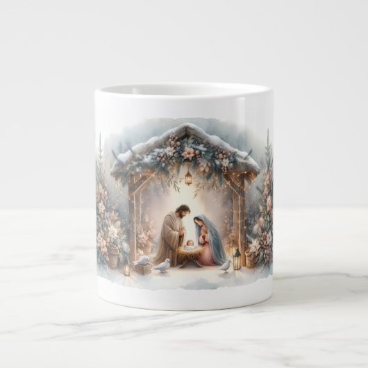 Rustic Nativity Scene with Winter Florals Jumbo-Tasse (Vorderseite)
