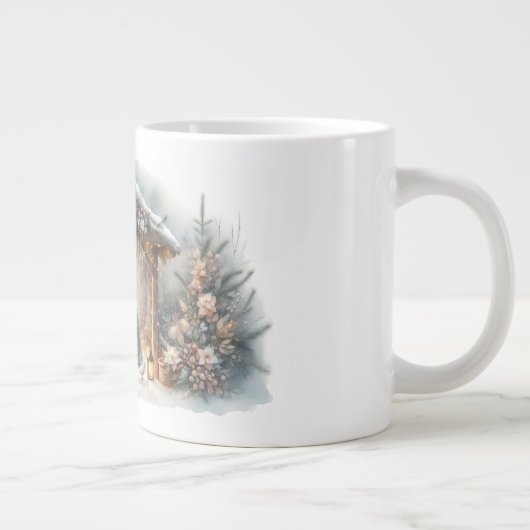Rustic Nativity Scene with Winter Florals Jumbo-Tasse (Rechts)
