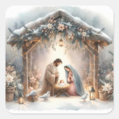 Rustic Nativity Scene with Winter Florals Quadratischer Aufkleber (Vorderseite)