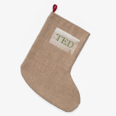 Rustic Natural Linde WeihnachtsNAME rot grün Großer Weihnachtsstrumpf (Vorderansicht (hängend))