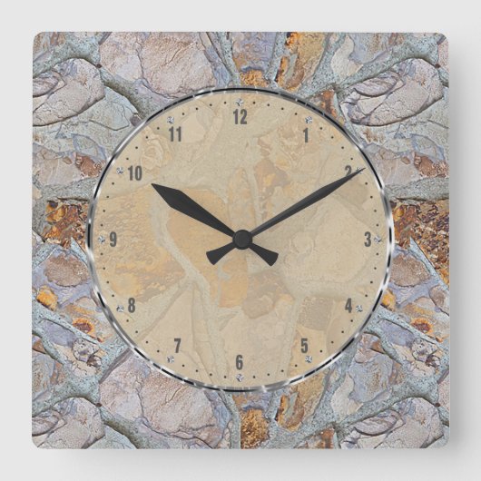 Rustic Natural Stone Pattern Print Quadratische Wanduhr (Vorderseite)