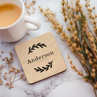Rustic Natural Wood Laurel Nachname Monogram