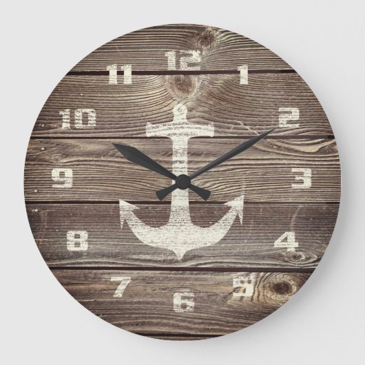 Rustic Nautical Beautiful authentic looking Wood L Große Wanduhr (Vorderseite)