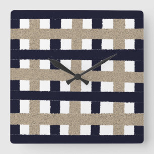 Rustic Navy / Beige / White Stripes Quadratische Wanduhr