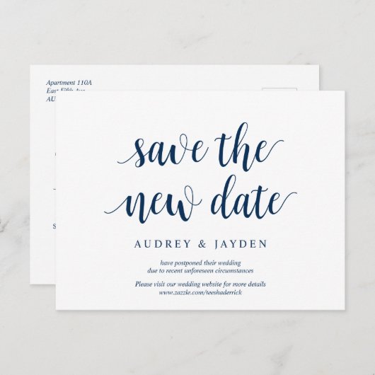 Rustic Navy Blau, Rettete das neue Datum, verschob Postkarte (Vorne/Hinten)