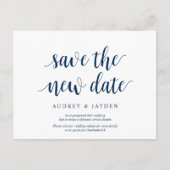 Rustic Navy Blau, Rettete das neue Datum, verschob Postkarte (Vorderseite)