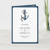 Rustic Navy Blue Anchor Rope Photo QR Code Wedding Einladung (Vorderseite)