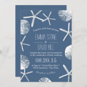 Rustic Navy Blue Beach Thema Hochzeiten Einladunge Einladung (Vorne/Hinten)