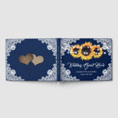 Rustic Navy Blue Burlap and Lace Sunflower Wedding Gästebuch (Voll)
