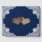 Rustic Navy Blue Burlap and Lace Sunflower Wedding Gästebuch (Rückseite)