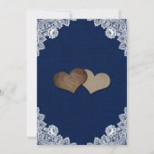 Rustic Navy Blue Burlap Lace Sunflower Wedding Einladung (Rückseite)