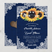 Rustic Navy Blue Burlap Lace Sunflower Wedding Einladung (Vorne/Hinten)