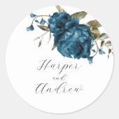 Rustic Navy Blue Floral Wedding Favor   Runder Aufkleber (Vorderseite)