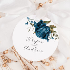 Rustic Navy Blue Floral Wedding Favor Tags Geschenkanhänger