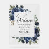 Rustic Navy Blue Floral Wedding Welcome Acrylschild (Vorderseite)