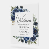 Rustic Navy Blue Floral Wedding Welcome Acrylschild (Winkel)