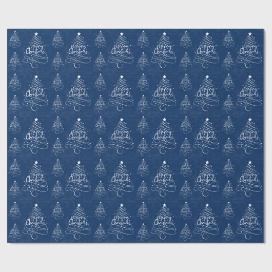 Rustic Navy Blue Frohe Weihnachten Geschenkpapier (Flach)