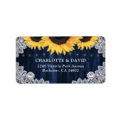 Rustic Navy Blue Lace Sunflower Address Labels Adressaufkleber (Vorne)