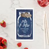 Rustic Navy Blue Mason Jar Wood Mr & Mrs Wedding Serviette (Beispiel)