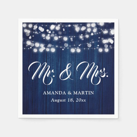 Rustic Navy Blue Mr. und Mrs. Wedding Serviette (Vorderseite)