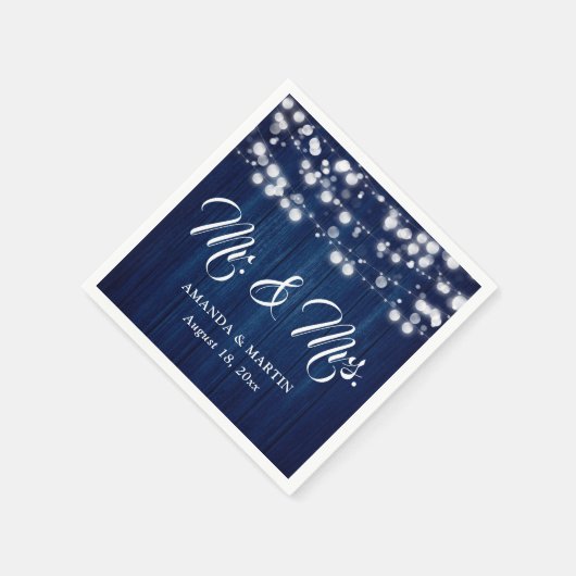 Rustic Navy Blue Mr. und Mrs. Wedding Serviette (Ecke)