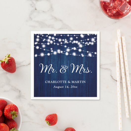 Rustic Navy Blue Mr. und Mrs. Wedding Serviette (Beispiel)