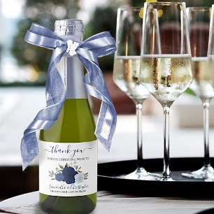 Rustic Navy Blue Rose Hochzeit Danke Mini Schaumweinetikett