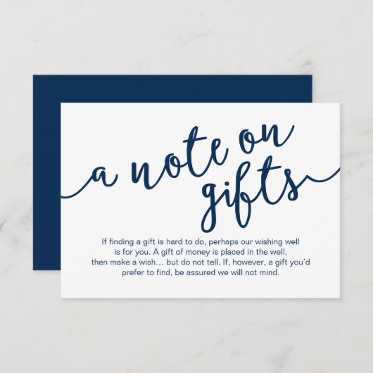 Rustic Navy Blue Script, A note on gips Begleitkarte (Vorne/Hinten)