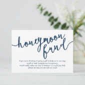 Rustic Navy Blue Script, Wedeymoon Fund Begleitkarte (Stehend Vorderseite)