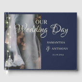 Rustic Navy Blue & String Lights Wedding Day  Gästebuch (Vorderseite)