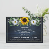 Rustic Navy Blue Sunflower] Daisy Rehearsal Dinner Einladung (Stehend Vorderseite)